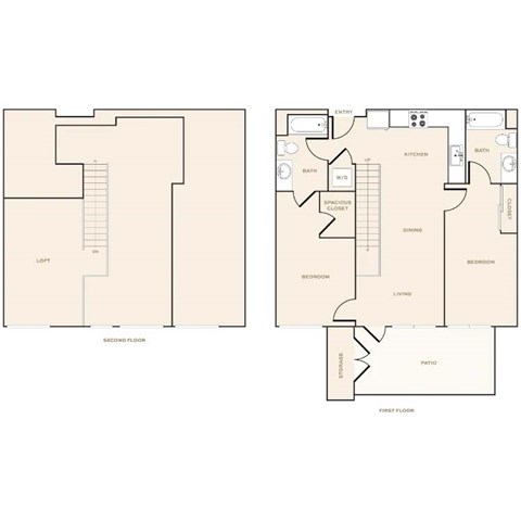 Floor plan for 2 beds, 2 baths, 1193 sqft